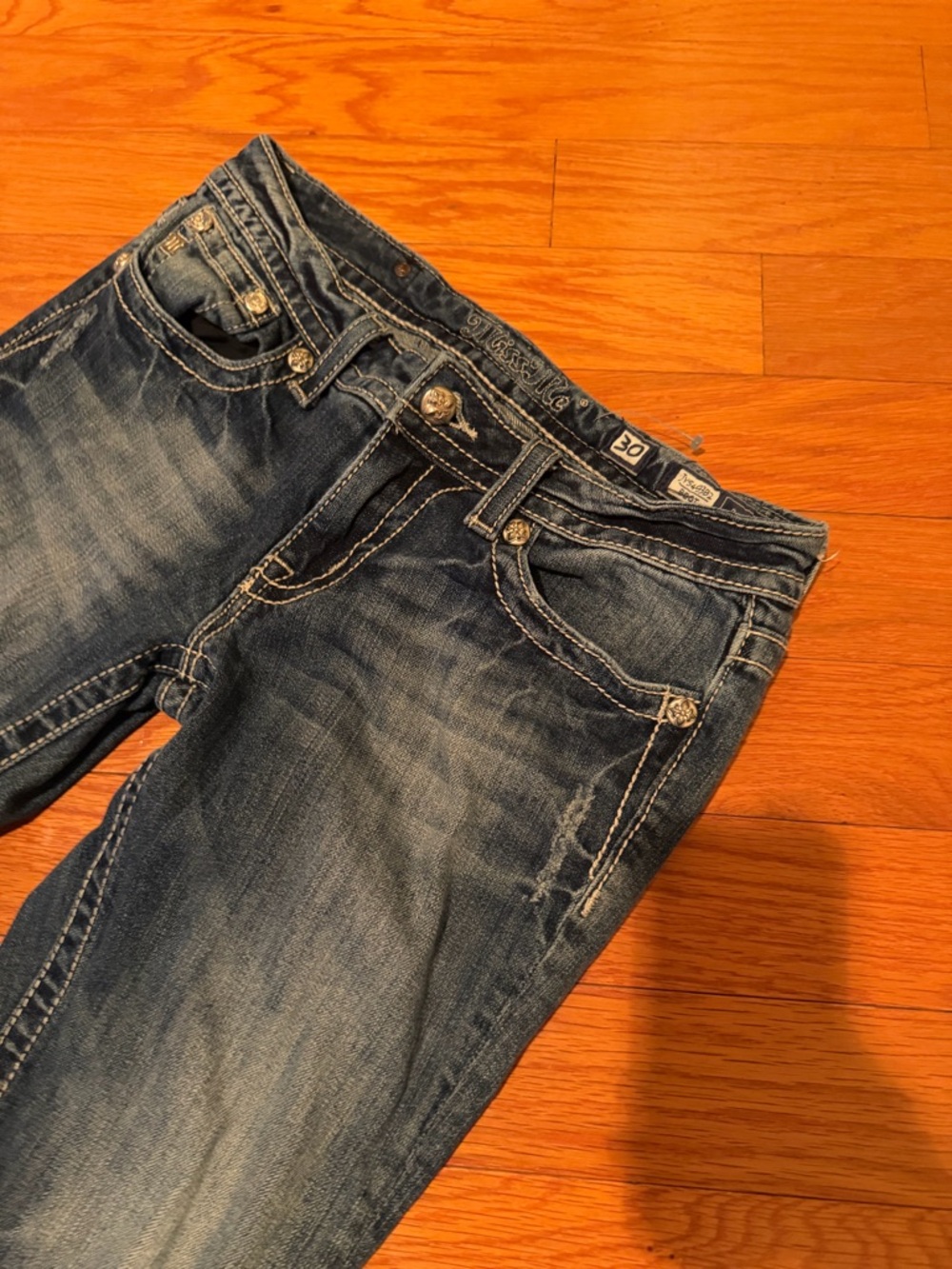 Miss Me Bootcut Jeans Medium Wash Size 30 Western Stitch Y2K Denim - Picture 4 of 12